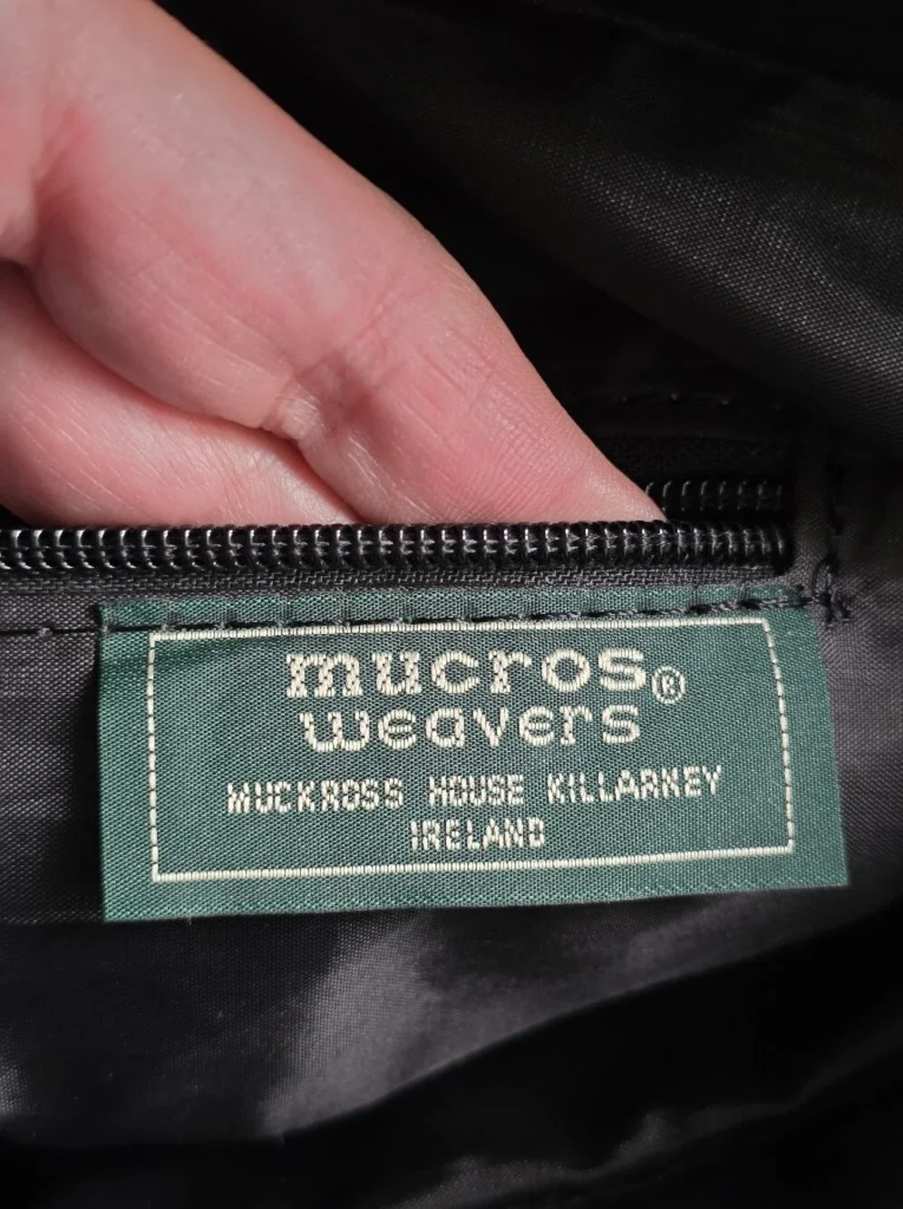 Mucros Weavers Emily Shoulder Tote Blue Black Herringbone Wool Leather Bag